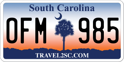 SC license plate OFM985
