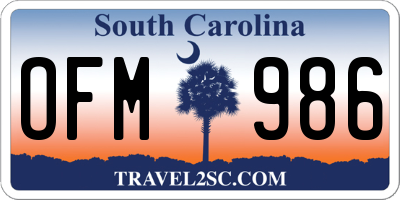 SC license plate OFM986