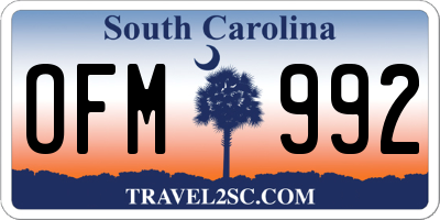 SC license plate OFM992