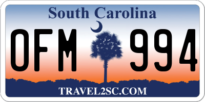 SC license plate OFM994
