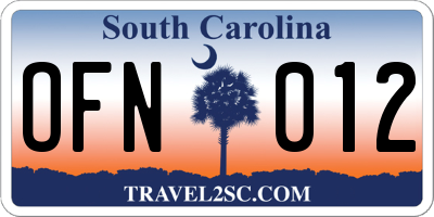 SC license plate OFN012