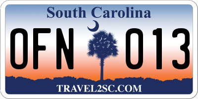 SC license plate OFN013