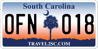 SC license plate OFN018