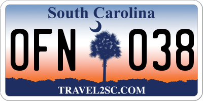 SC license plate OFN038