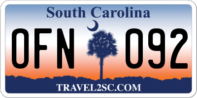 SC license plate OFN092