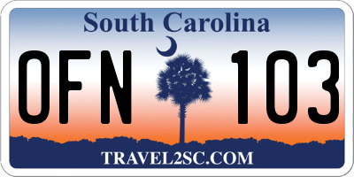 SC license plate OFN103