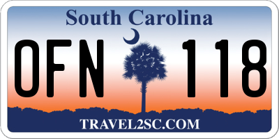 SC license plate OFN118