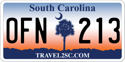 SC license plate OFN213