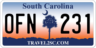 SC license plate OFN231