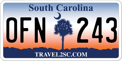 SC license plate OFN243