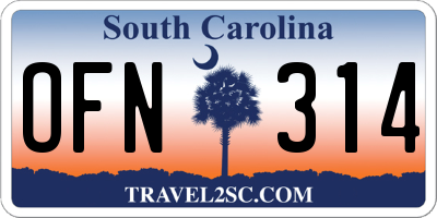 SC license plate OFN314