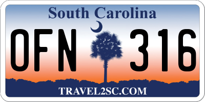 SC license plate OFN316