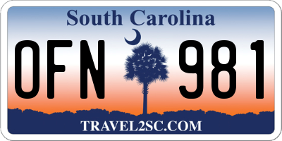 SC license plate OFN981