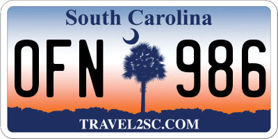 SC license plate OFN986