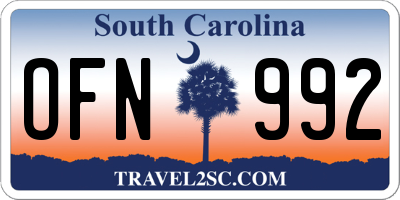 SC license plate OFN992