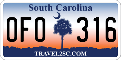 SC license plate OFO316