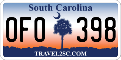SC license plate OFO398