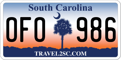 SC license plate OFO986