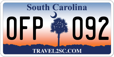 SC license plate OFP092