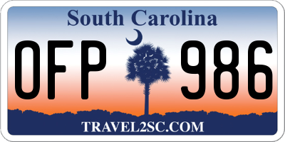 SC license plate OFP986