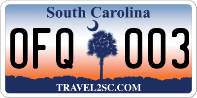 SC license plate OFQ003