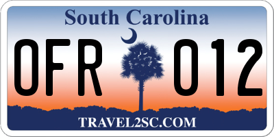 SC license plate OFR012
