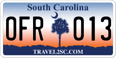 SC license plate OFR013