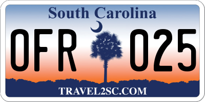 SC license plate OFR025