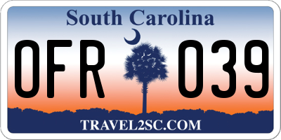 SC license plate OFR039