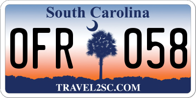 SC license plate OFR058