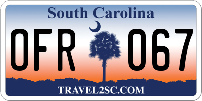 SC license plate OFR067