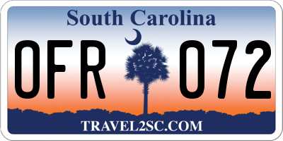 SC license plate OFR072