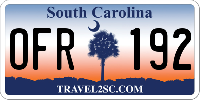 SC license plate OFR192