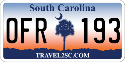 SC license plate OFR193