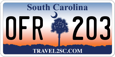 SC license plate OFR203