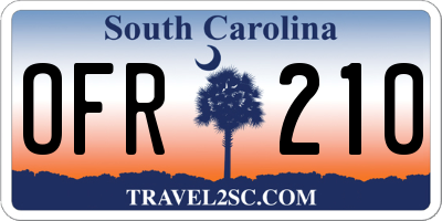 SC license plate OFR210
