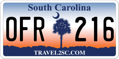 SC license plate OFR216