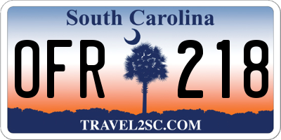 SC license plate OFR218