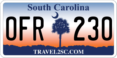 SC license plate OFR230