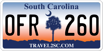 SC license plate OFR260
