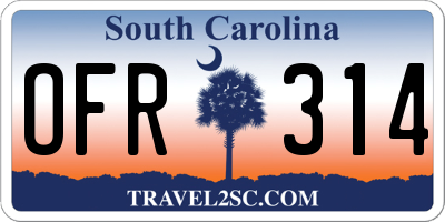 SC license plate OFR314