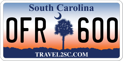 SC license plate OFR600