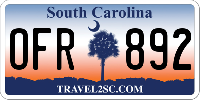 SC license plate OFR892