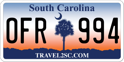 SC license plate OFR994
