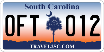 SC license plate OFT012