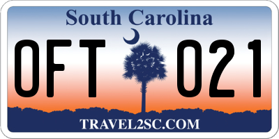 SC license plate OFT021