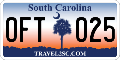 SC license plate OFT025