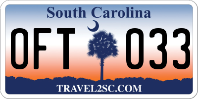 SC license plate OFT033