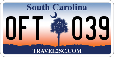 SC license plate OFT039