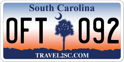 SC license plate OFT092